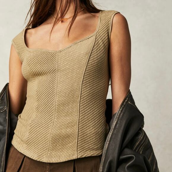 We the Free Boss Babe Tan Ribbed Tank Top Women's Large OB1704305 - Picture 3 of 7